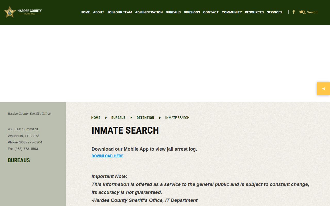 Hardee County 24-hour release access through the sheriff app handoff