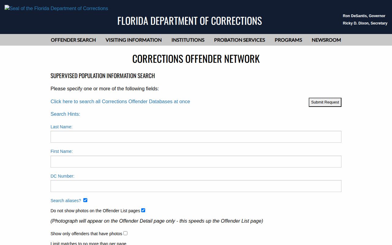 Hardee County post-release supervision search in the FDC database