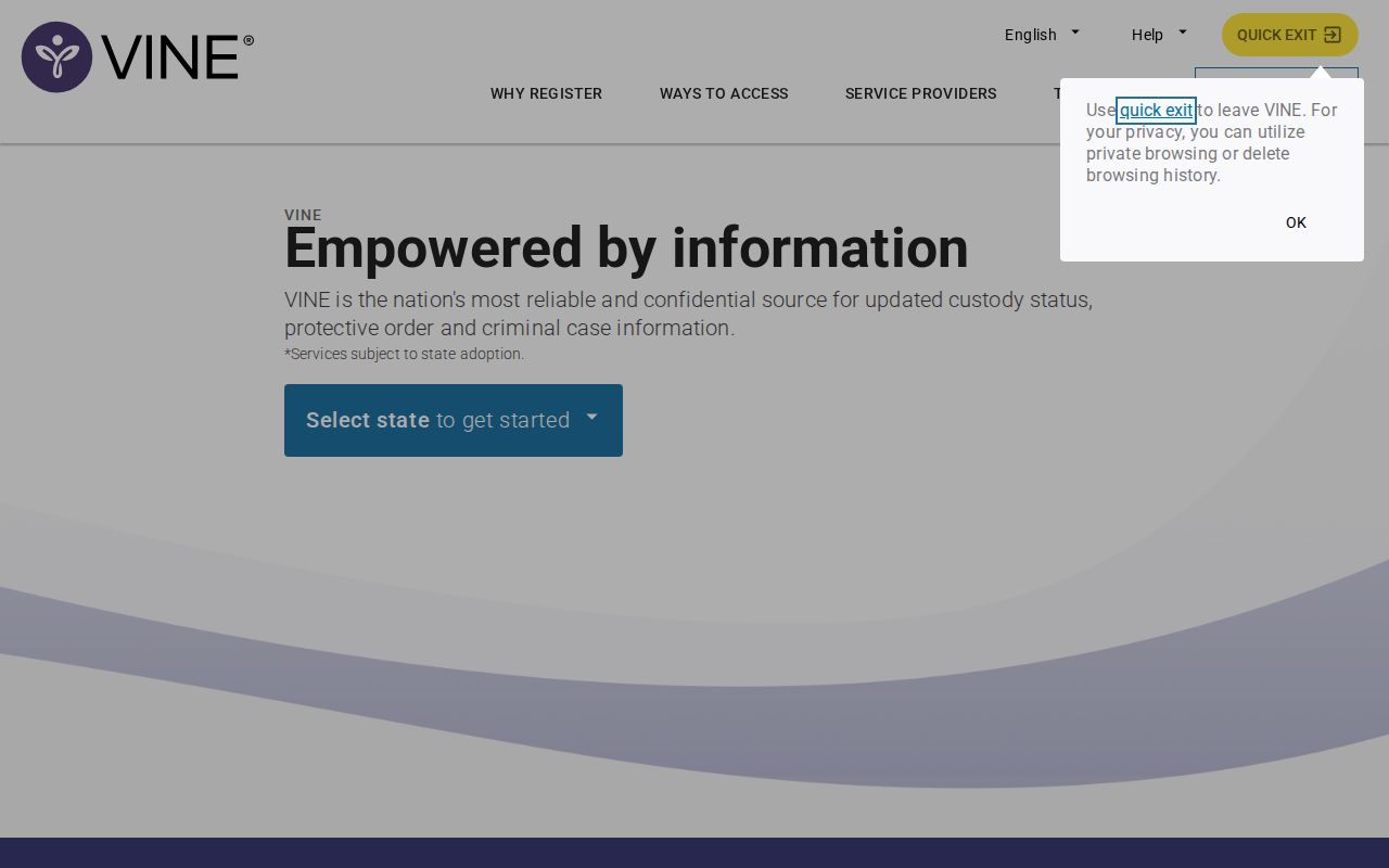 Hardee County VINE inmate check state selection and release notification entry